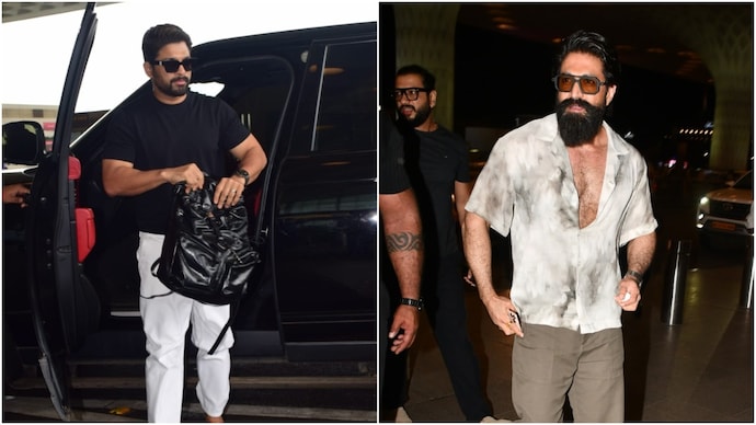 Allu Arjun, Yash form a style statement at the Mumbai airport. Video Allu Arjun, Yash at Mumbai Airport.