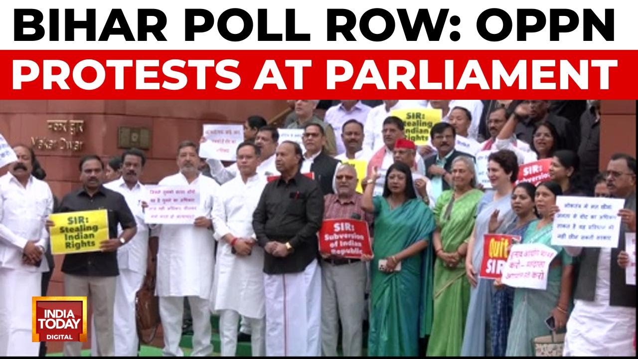 Bihar poll roll row: INDIA bloc leaders protest outside Parliament
