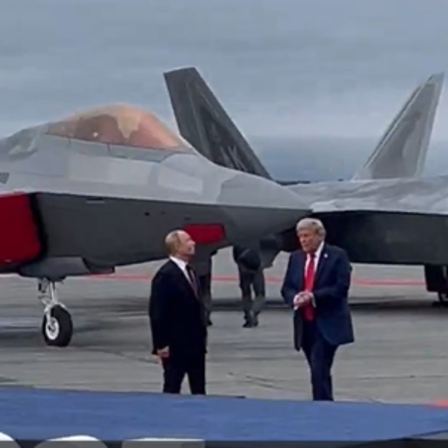 President Vladimir Putin reacts to B-2 Flyover