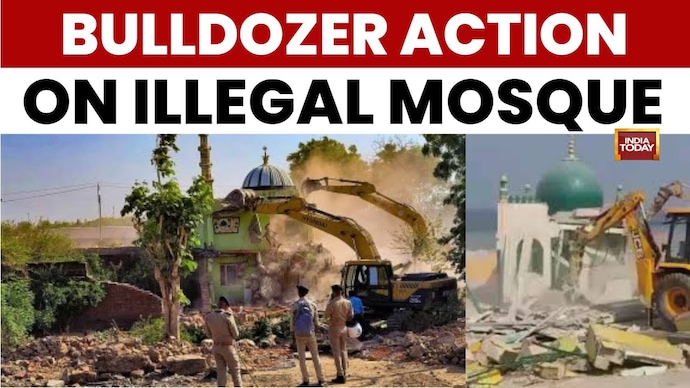 Bulldozer Razes is built on a pond in Sambhal, UP in illegal mosque Sambhal: Bulldozer action on illegal mosque