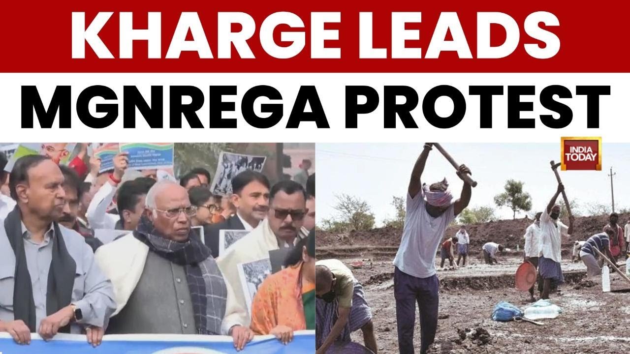 Opposition Protests VB-G Ram G Bill in Parliament, Kharge Leads March Over Gandhi Name