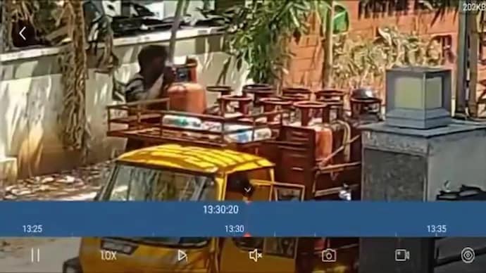 Two men came on two-wheeler and stole the cylinder from delivery vehicle.