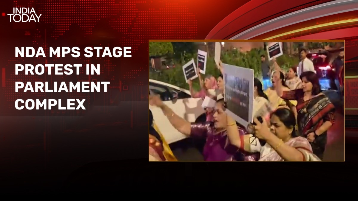 NDA MPs protest in Parliament complex as women's quota bill fails Lok Sabha test