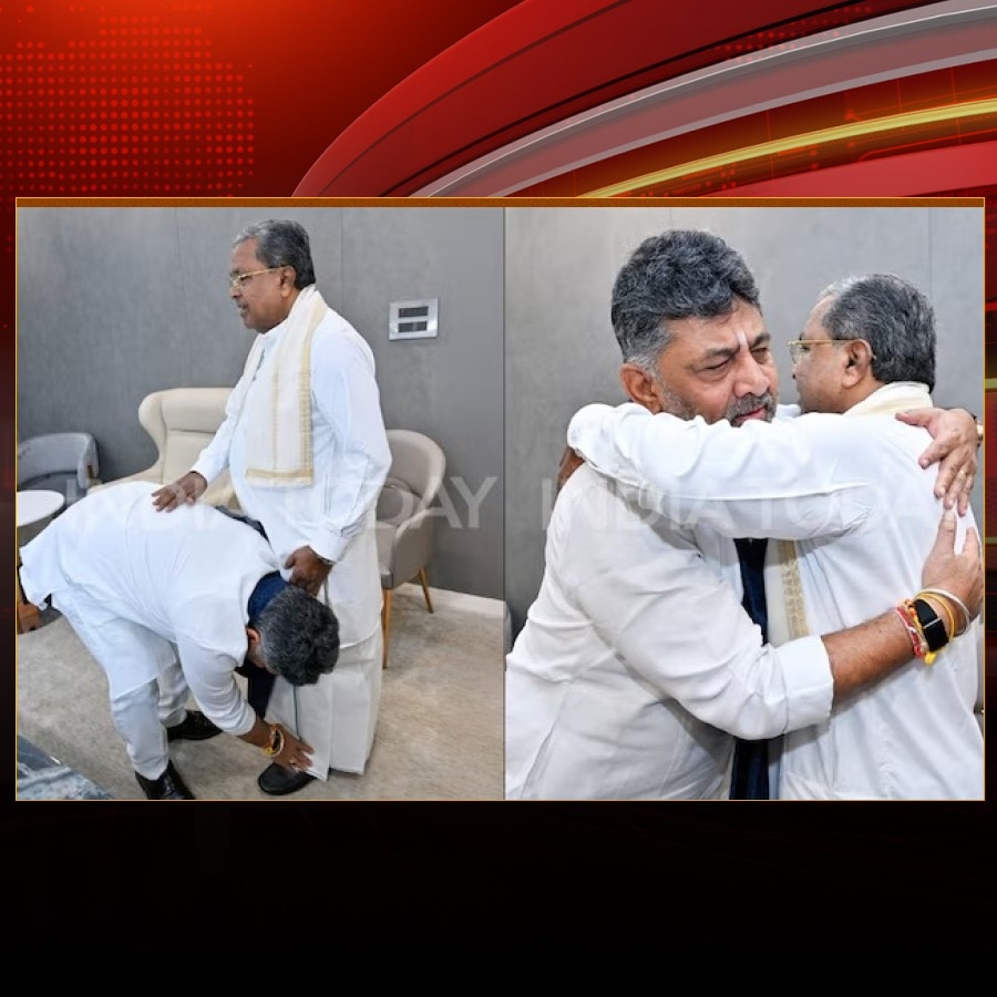 DKS touches Siddaramaiah's feet, hugs him as Karnataka CM prepares to step down