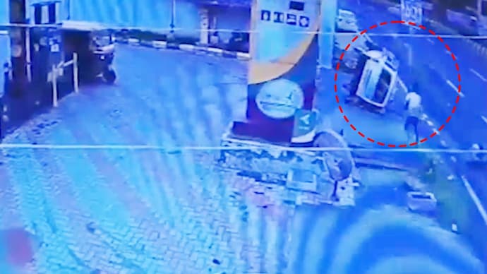 Caught on CCTV: Van loses control, rams into bikes, overturns on Bengaluru road Bengaluru accident