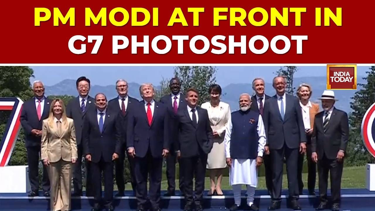 PM Modi takes center stage with Trump and Macron at G7 group photo