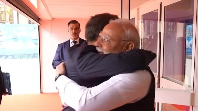 Video: French President Emmanuel Macron welcomes PM Modi with a warm hug PM Modi