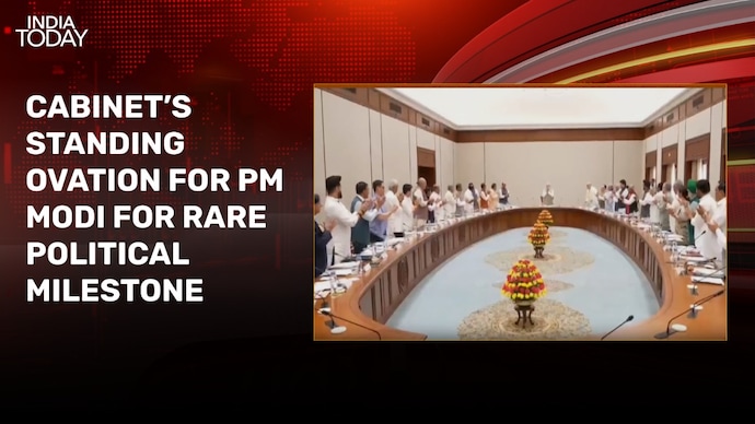 Watch: Cabinet's standing ovation for PM Modi as he surpasses Nehru's milestone PM Modi standing ovation