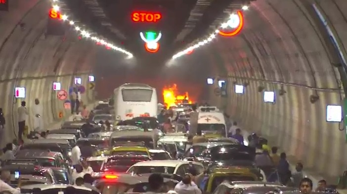 Video: Car bursts into flames in Mumbai's undersea tunnel, smoke billows from it