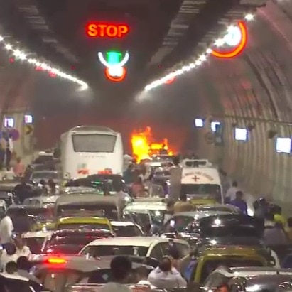 Video: Car bursts into flames in Mumbai's undersea tunnel, smoke billows from it