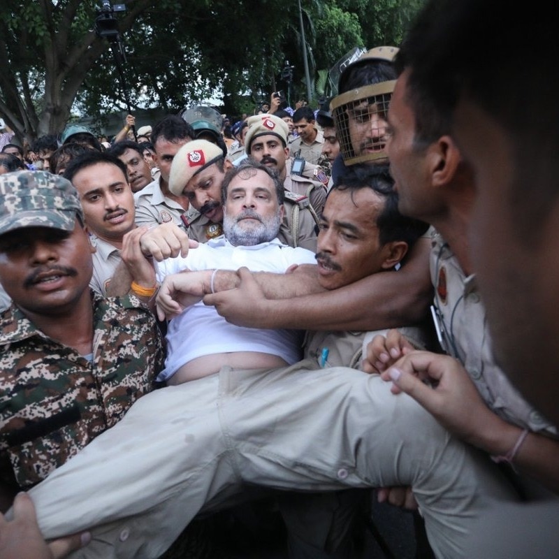 Rahul Gandhi dragged, detained at PM residence protest site; seen with bleeding nose