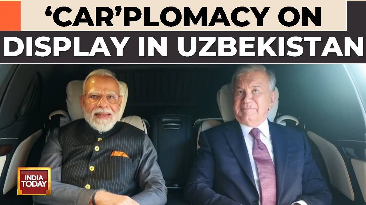 PM Modi Arrives In Tashkent, Holds Car Diplomacy With Uzbek President Shavkat Mirziyoyev
