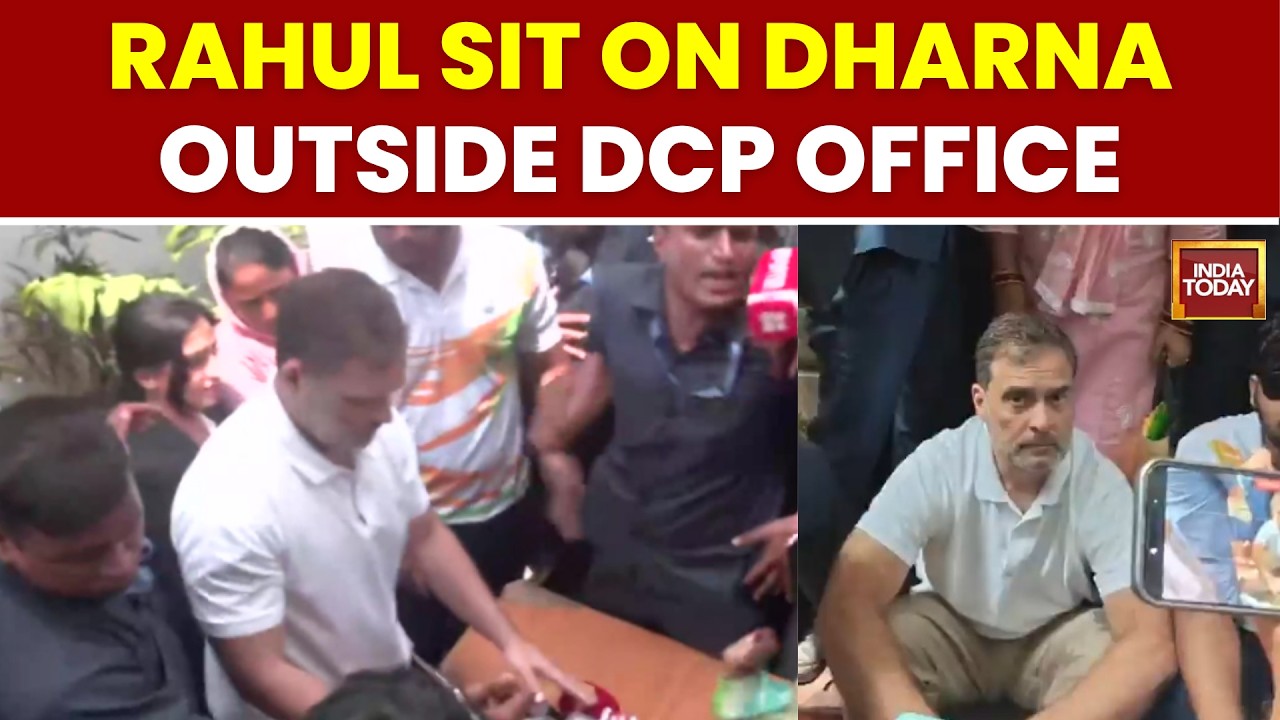 Rahul Gandhi Stages Dharna at Parliament Street Police Station Over Pellet Victim Complaint