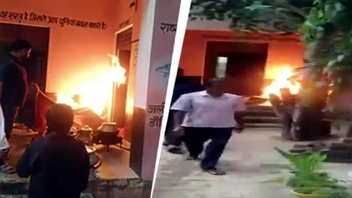 Video: Gas cylinder catches fire at Rajasthan school, sparks panic among students