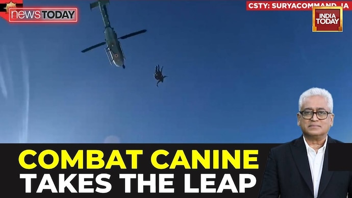 Indian Army Paratrooper Performs Tandem Parachute Jump With Combat Canine Indian Army Paratrooper Performs Tandem Jump With Dog