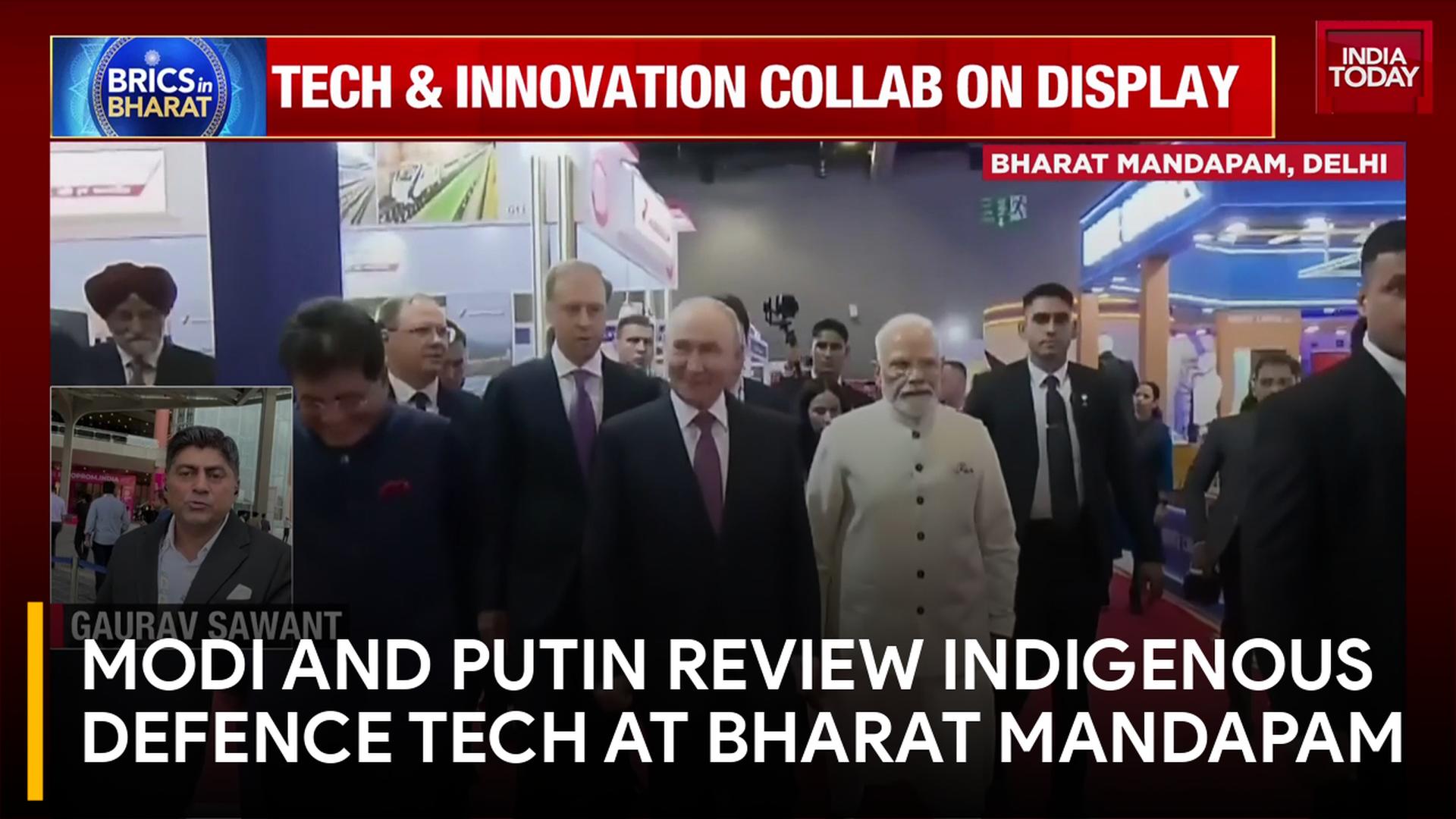 Modi & Putin Review Indigenous Defence Tech, Drones And Space Innovation Modi And Putin Review Indigenous Defence Tech At Bharat Mandapam