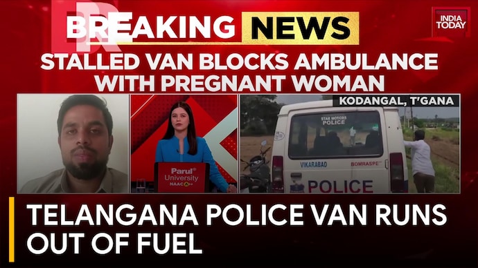 Telangana Police Van Runs Out of Fuel with Detained BRS Leaders; Supporters Push Vehicle Telangana Police Van Runs Out of Fuel