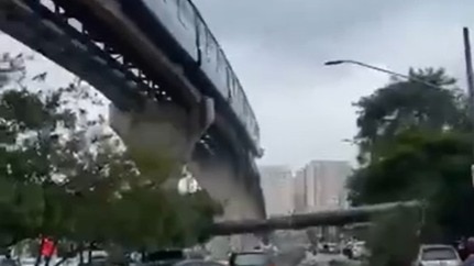 Video: Moment driverless monorail rams through fallen crane in Brazil