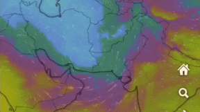A weather map showing a low-pressure system tracking eastward across Pakistan and Afghanistan toward northwest India. (GIF: X/@windycom)