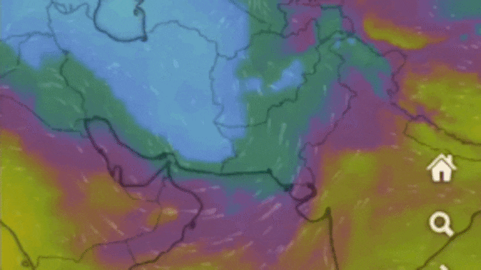 A weather map showing a low-pressure system tracking eastward across Pakistan and Afghanistan toward northwest India. (GIF: X/@windycom)