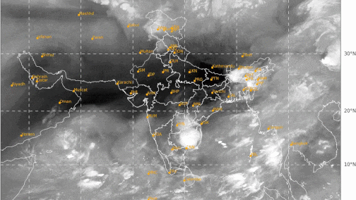 IMD's latest visible channel satellite image shows thin, diffuse cloud cover over north India. The absence of bright white cloud clusters suggests Delhi is unlikely to receive significant rainfall in the near term. (Credit: IMD)