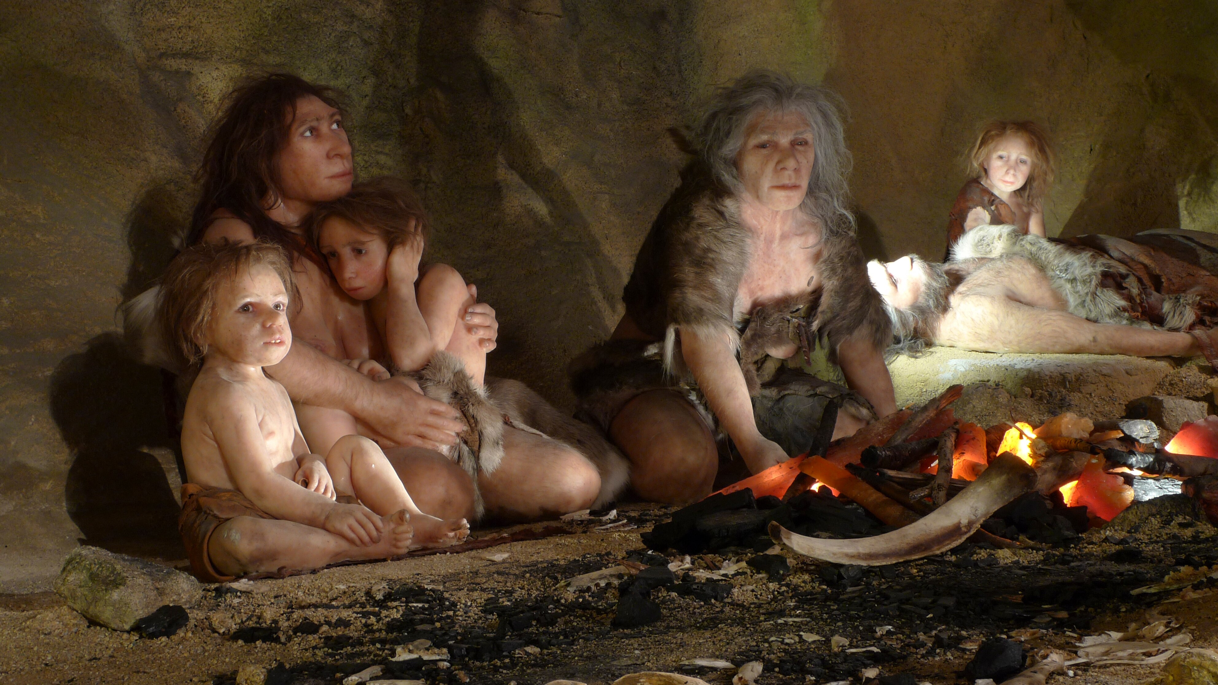 An exhibit shows the life of a neanderthal family in a cave. (Photo: Reuters)
