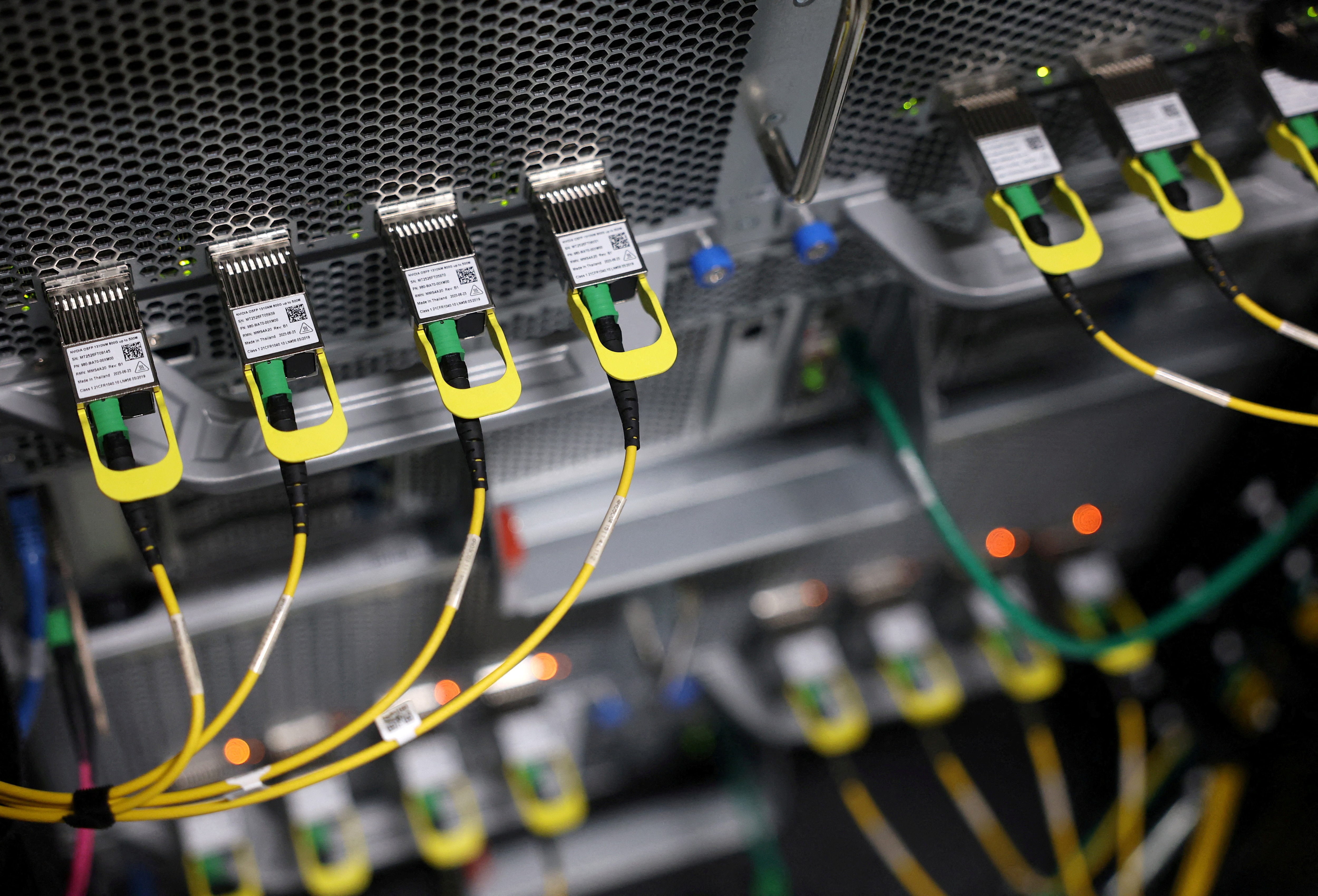 A view shows detail of racks for data servers, GPUs and CPUs inside a data centre. (Photo: Reuters)