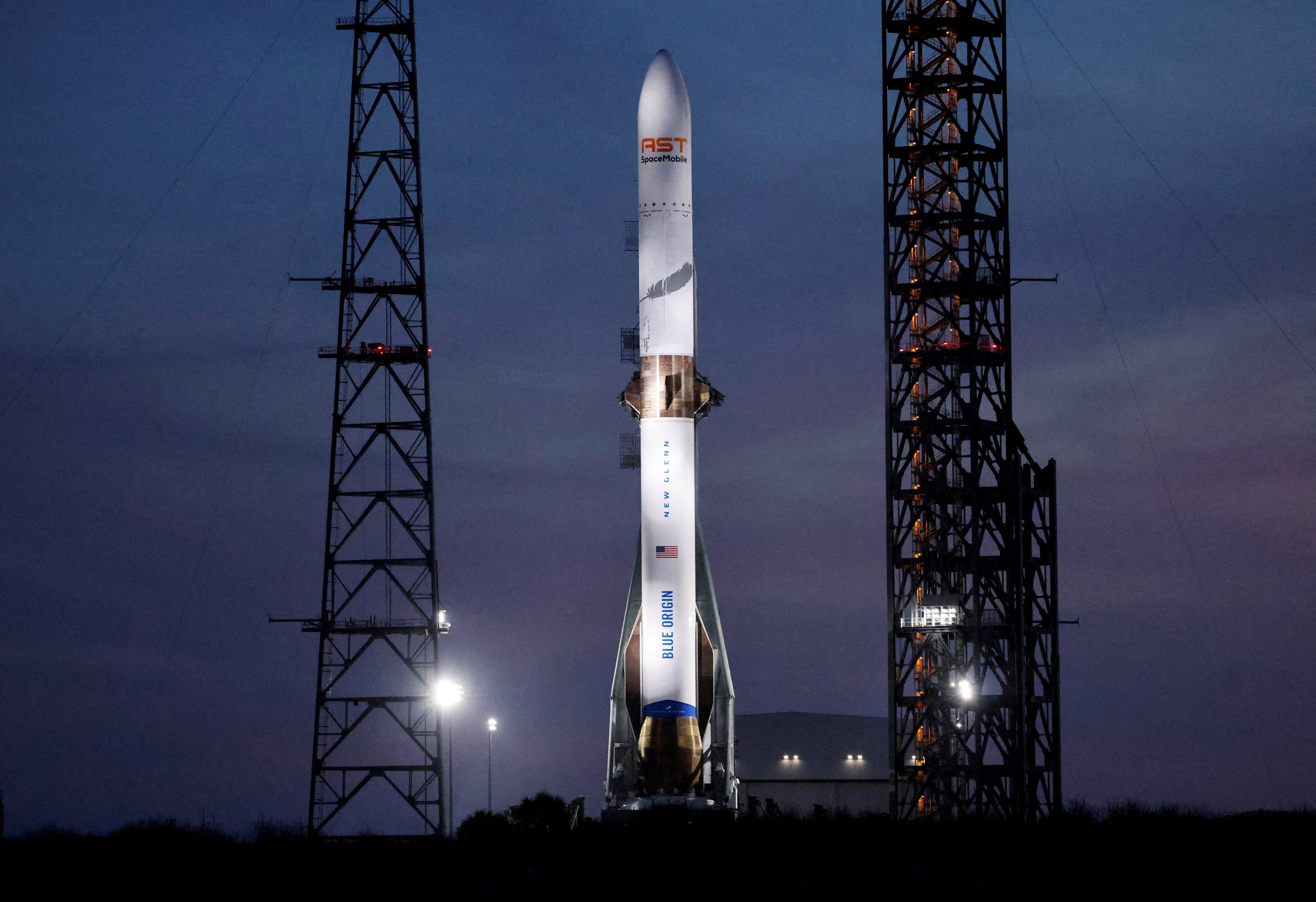 A Blue Origin New Glenn rocket is seen as it's prepared for launch. (Photo: Reuters)