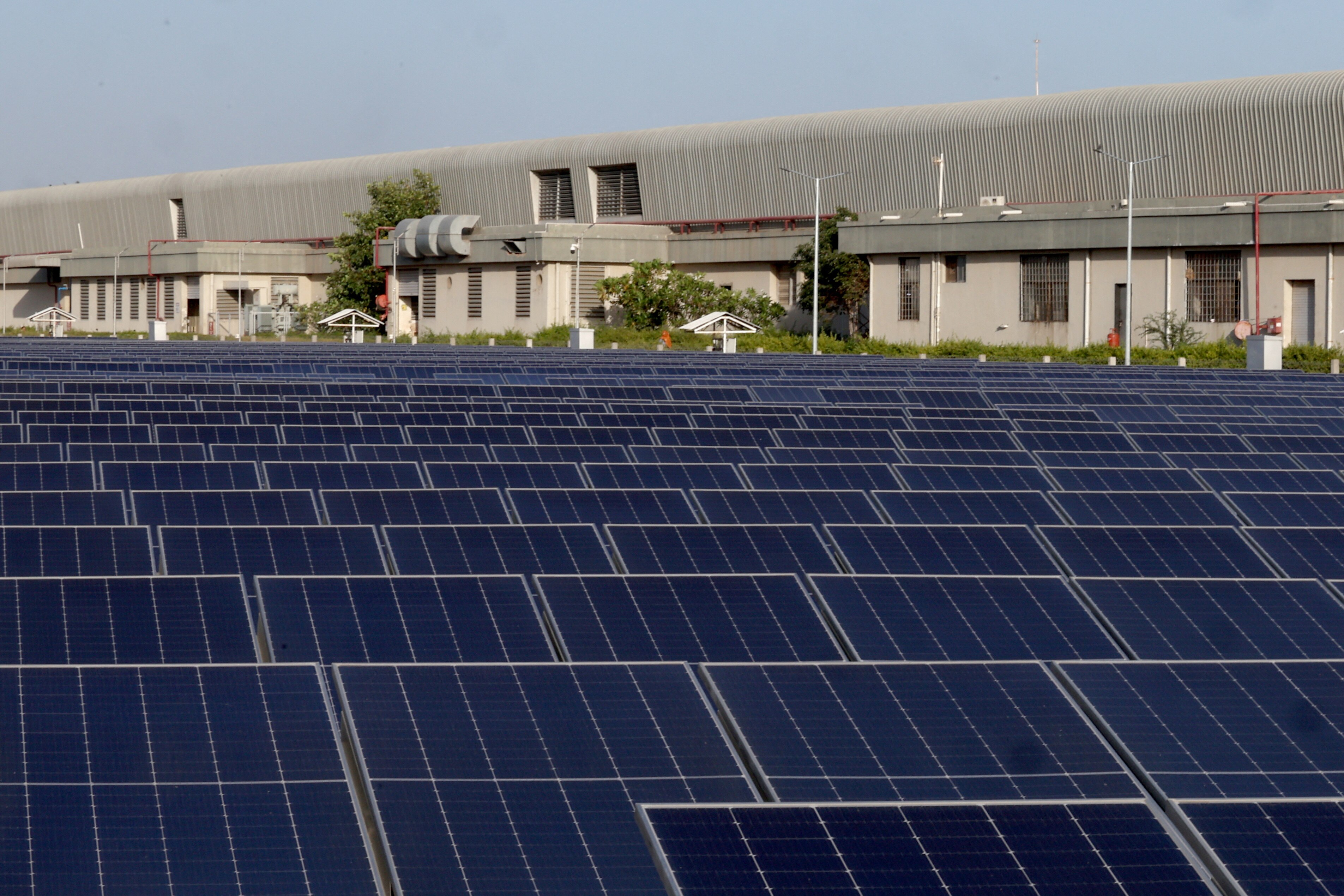 A view of solar panels at a factory in Rajkot, Gujarat. (Photo: Reuters)