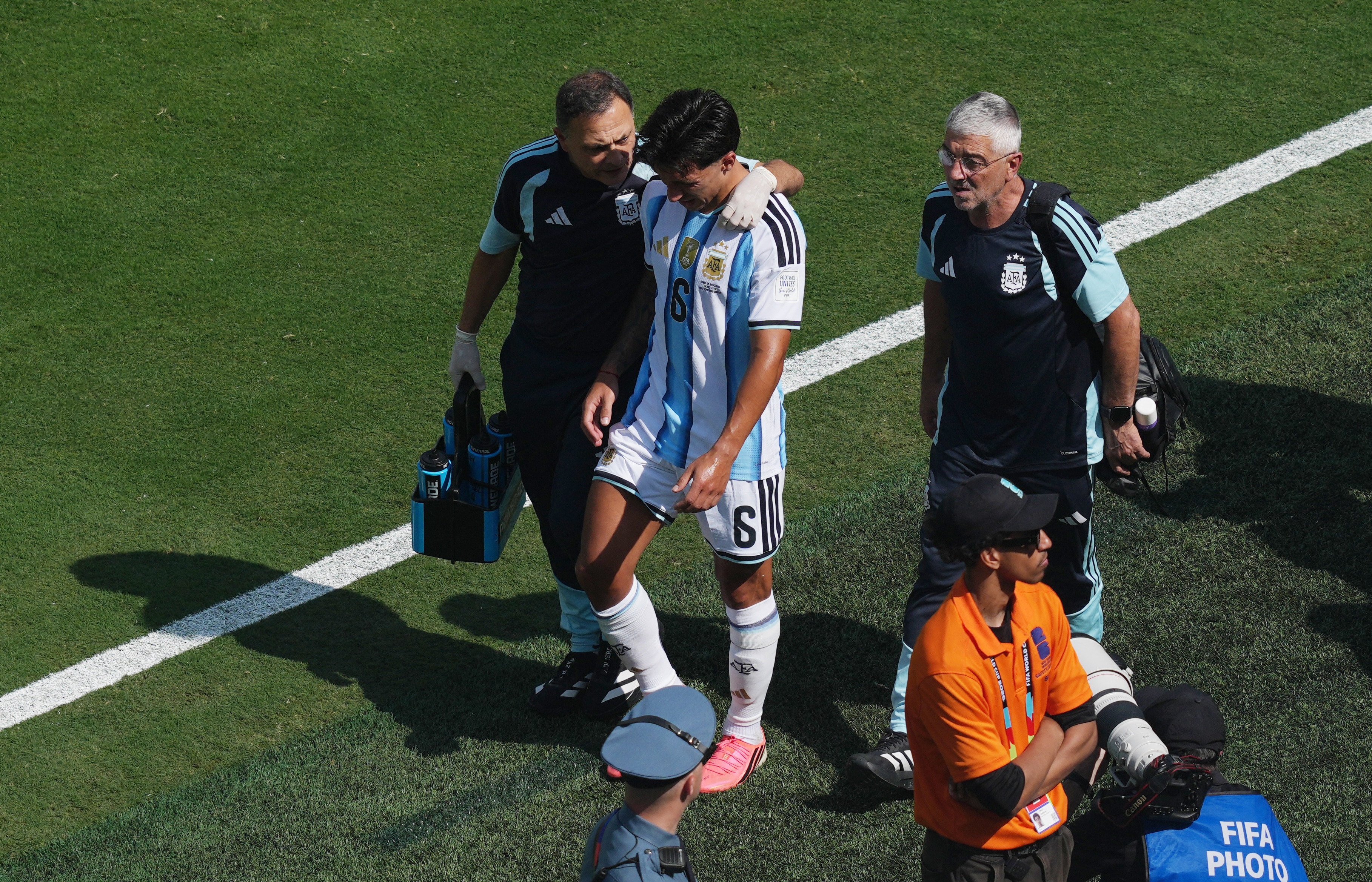 Lisandro Martinez was subbed off before half-time in the World Cup final. (Image: Reuters)