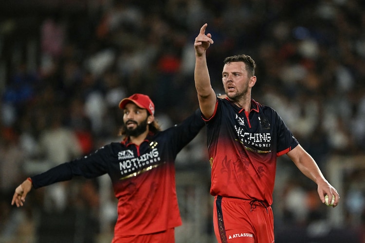 Rajat Patidar sets the field alongside Josh Hazlewood. (Image: AFP)