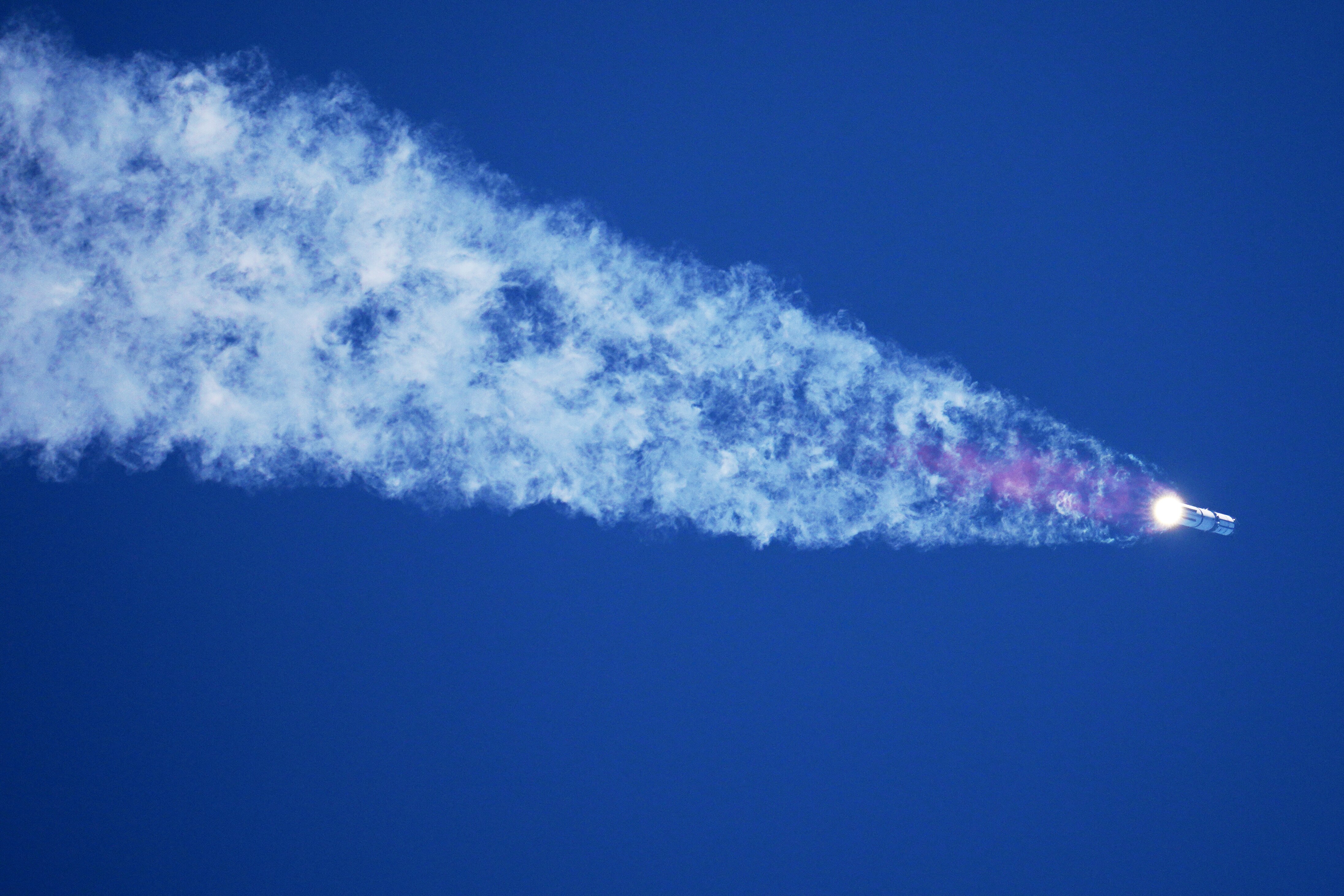 SpaceX's mega rocket Starship makes a test flight from Starbase. (Photo: AP)