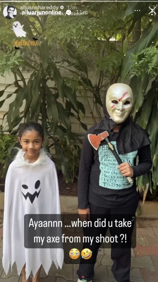 Allu Arjun's children Allu Ayaan (right) and Allu Arha (left) in their Halloween costumes