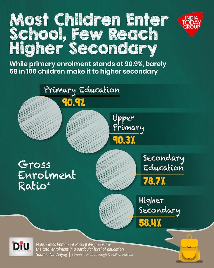 In 2014â15, government schools accounted for 55.3 per cent of total enrolment. By 2024â25, their share had declined to 49.3 per cent.