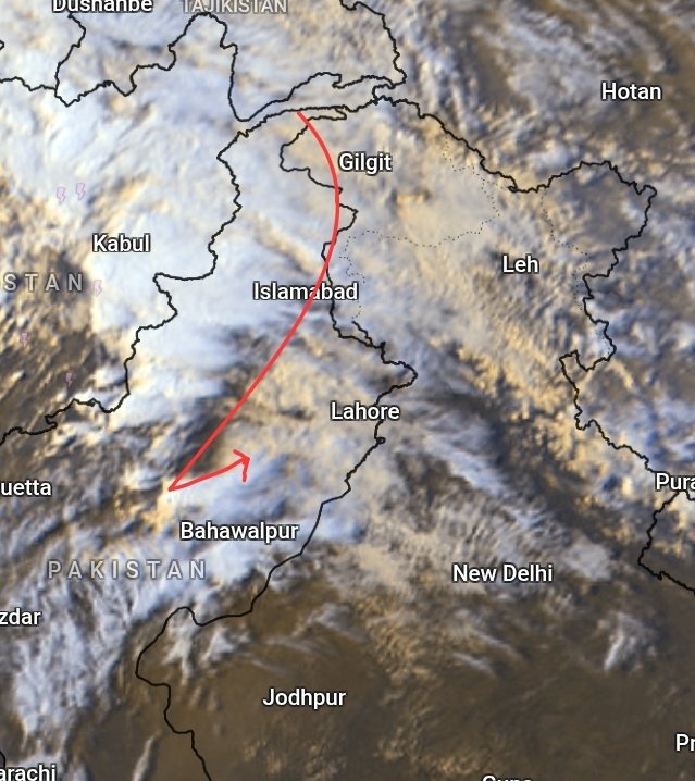 An illustration of a western disturbance heading towards India. (Photo: X/@navdeepdahiya55)