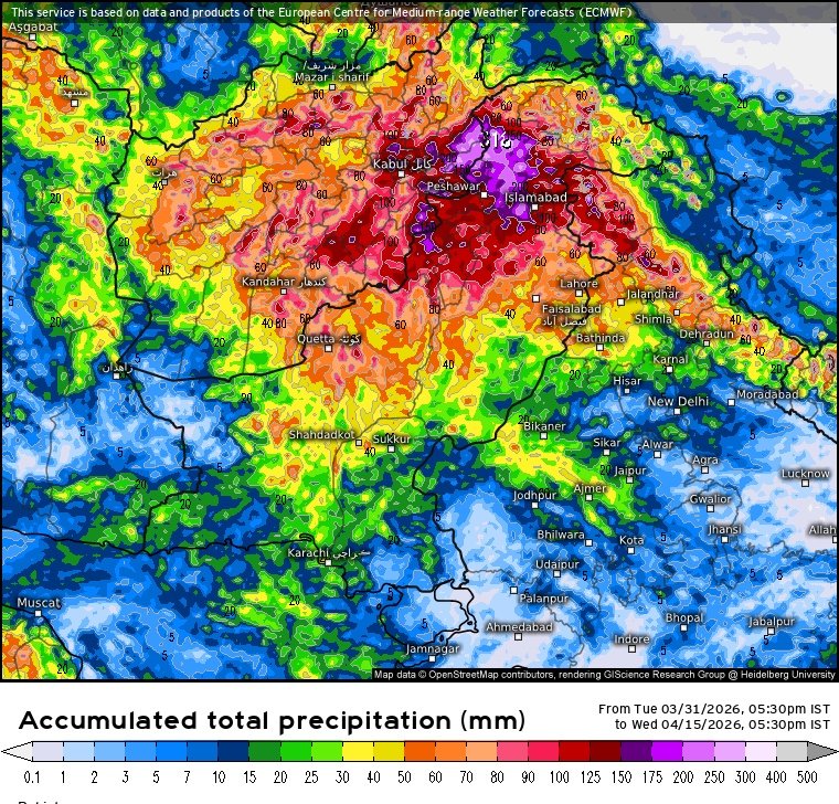 An image showing wester disturbance heading towards India from Pakistan. (Photo: X/@KashmirWeather2)