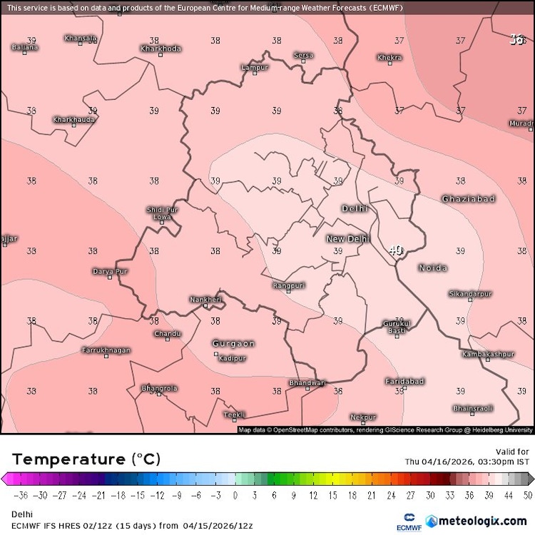 A weather map showing the predictions of high temperatures in Delhi. (Photo: X/@navdeepdahiya55)