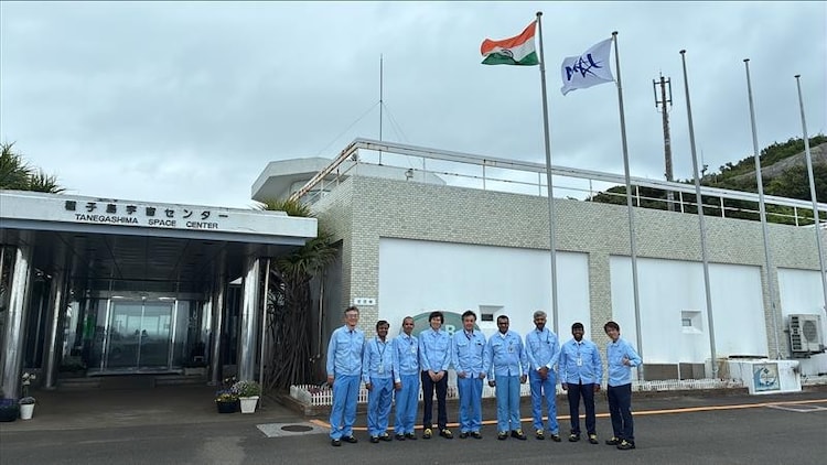Members of the Isro and JAXA team are pictured outside the Tanegashima Space Centre. (Photo: X/@lupex_jaxa)