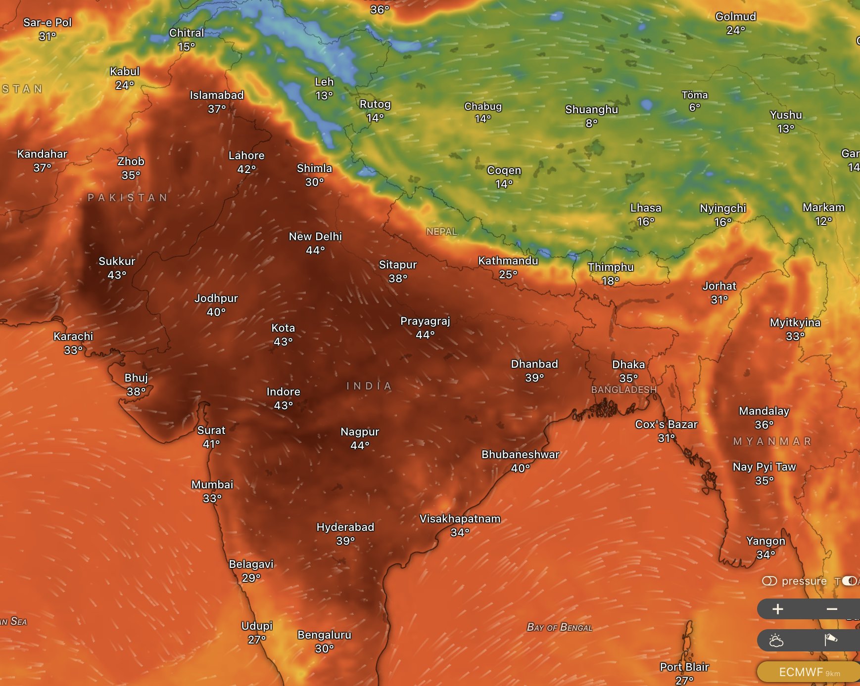 A weather map shows the heat conditions across India. (Photo: X/@navdeepdahiya55)