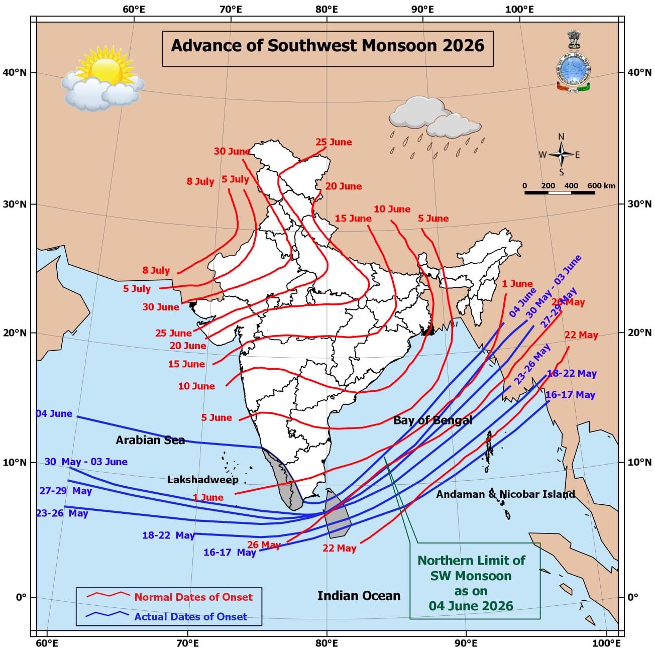 A weather map illustrates how and when the monsoon will spread across India. (Photo: IMD)