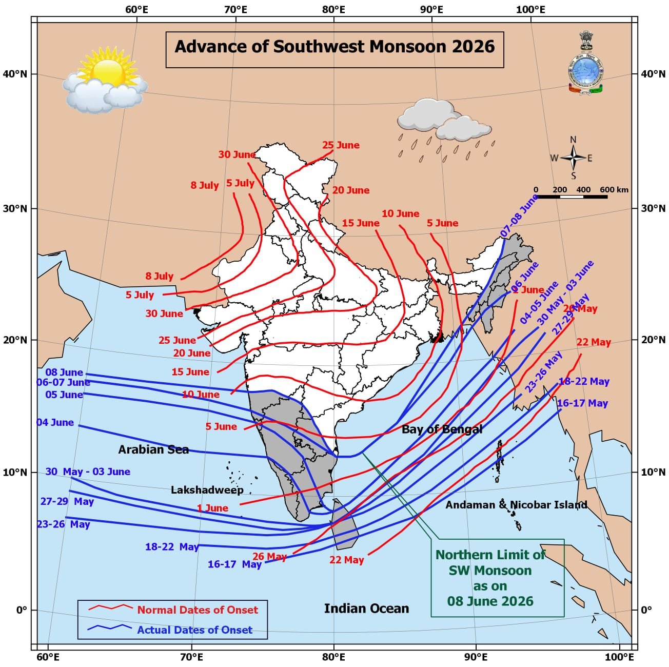 An IMD map showing the progress of southwest monsoon. (Photo: IMD)