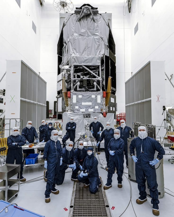 The team of technicians and engineers working on the Nancy Grace Space Telescope. (Photo: Nasa)