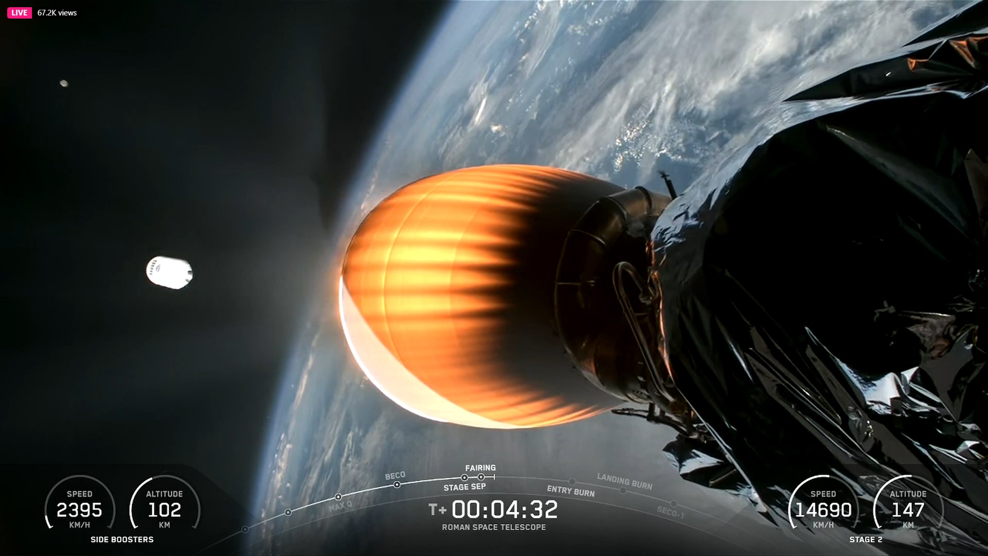 A screengrab shows the separation of parts during the launch of Nancy Grace Roman Telescope. (Photo: Screengrab/Nasa)