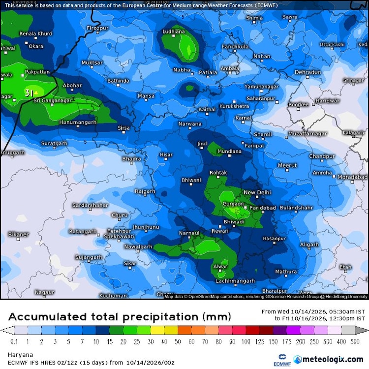 An illustrated weather forecast map shows rain in coming days. (Photo: Meteologix)