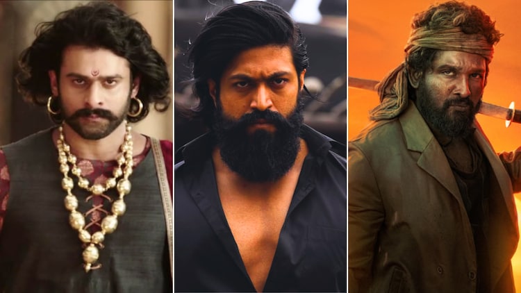 Is Yash's global dream proving toxic to his pan-India superstardom? Yash (centre), Prabhas (left) and Allu Arjun (right) from KGF, Baahubali and Pushpa respectively (Photo: IMDb)