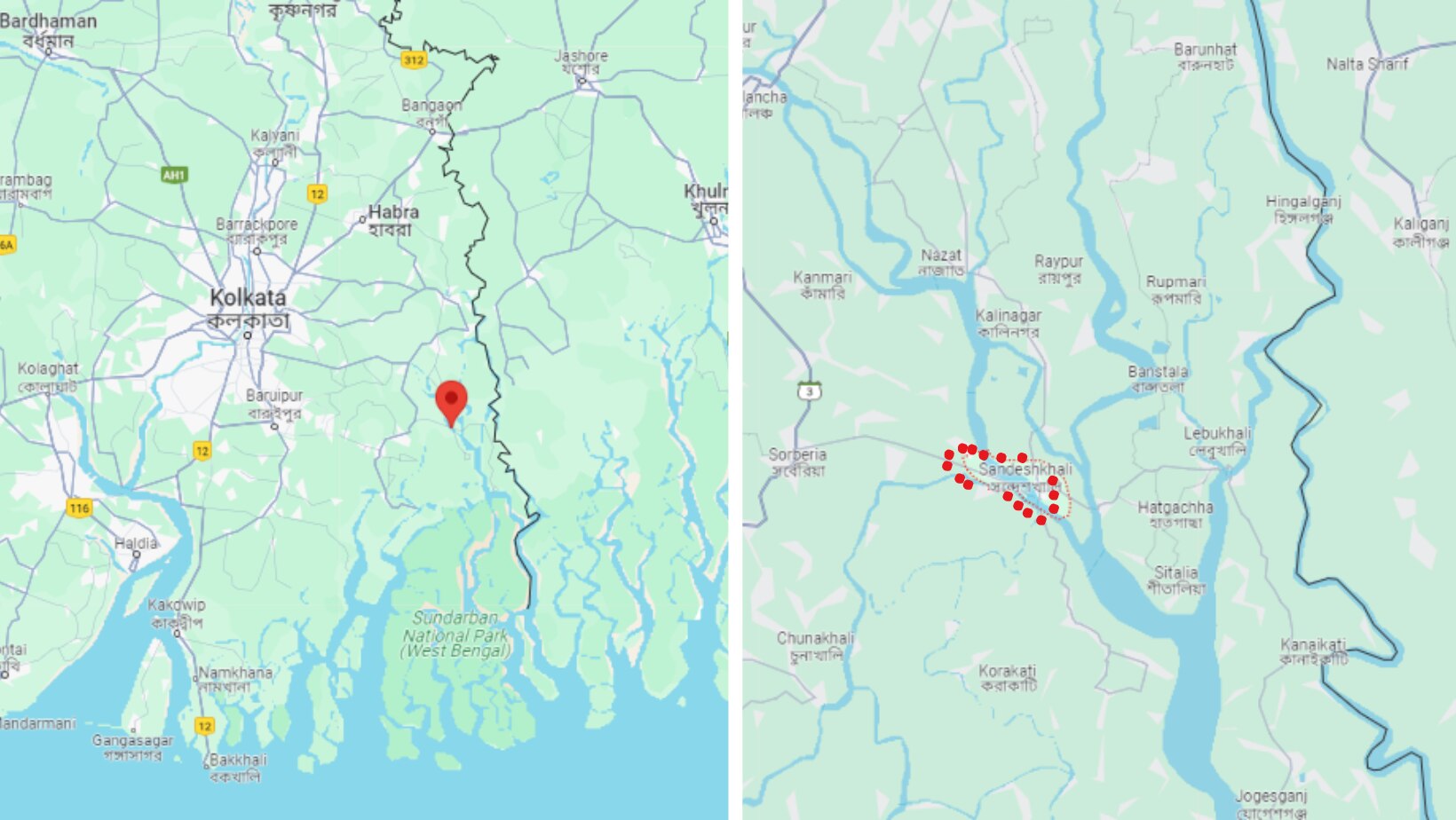 Location of Sandeshkhali on a map