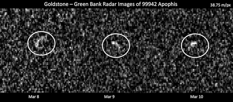 Radar observations of Apophis obtained in March 2021 were used to rule out any chance of impact for at least the next 100 years. (GIF: ESA)