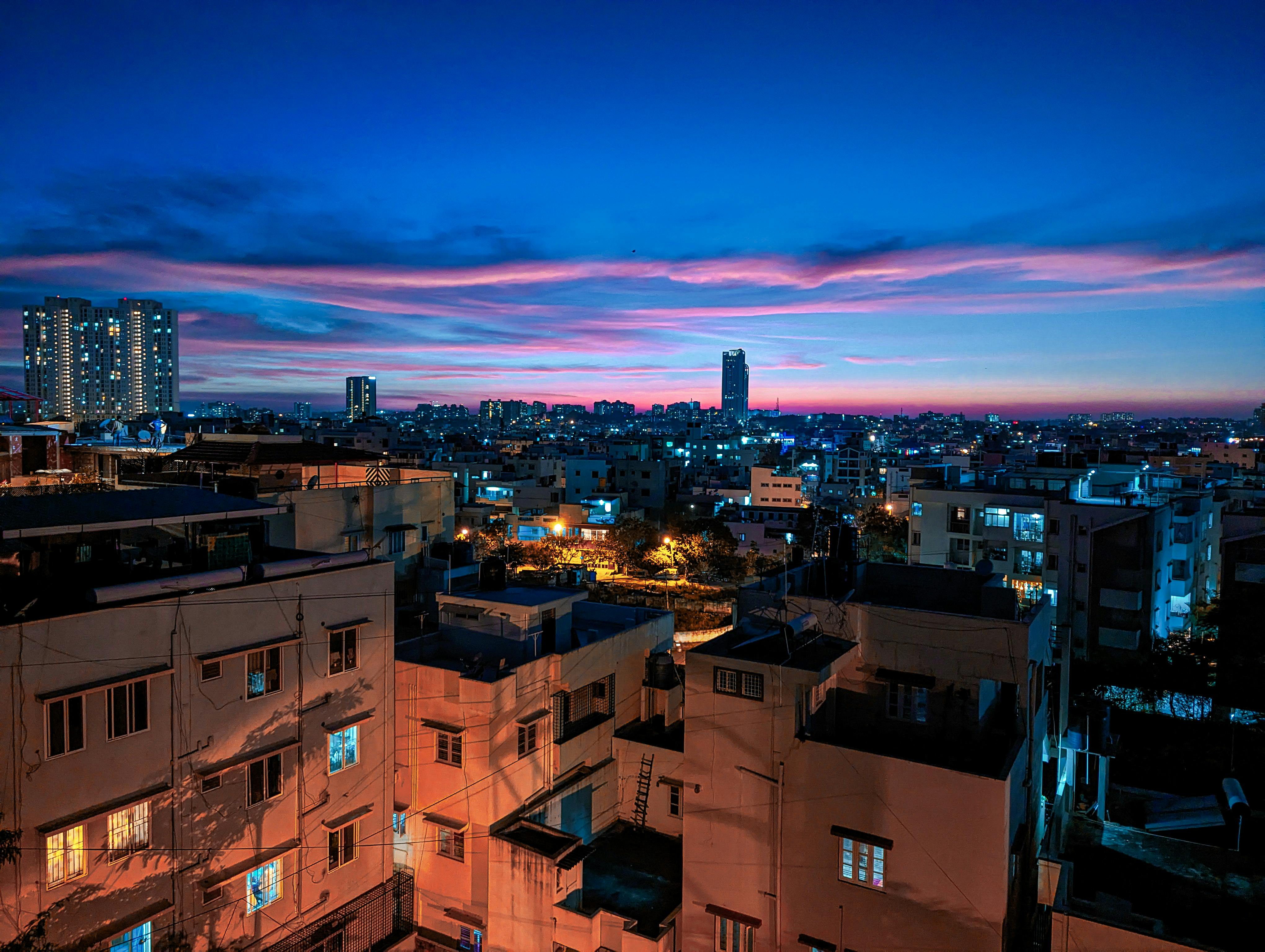 A view of Bengaluru cityscape illuminated at dusk. (Photo: PTI)