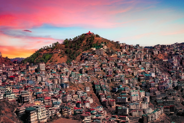 An aerial view of Shimla as the Sun sets in the background amid rising temperatures. (Photo: Pexels)