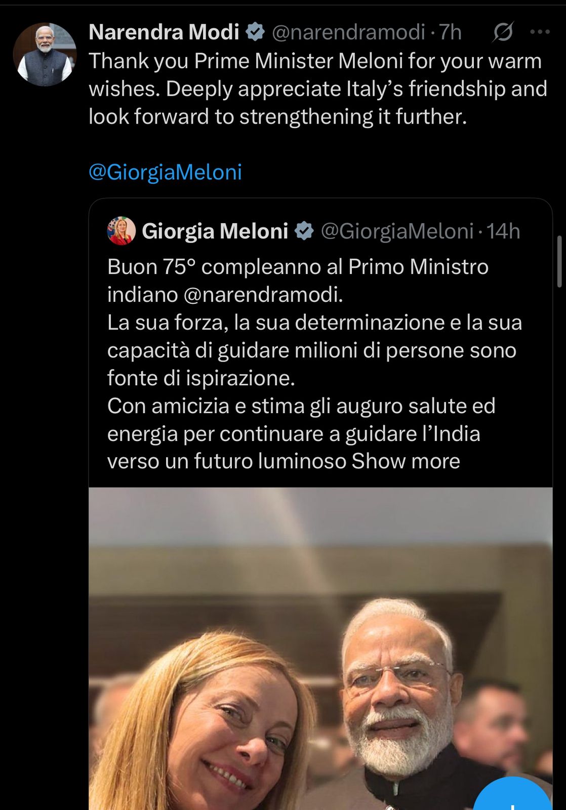 PM Modi thanked Meloni 